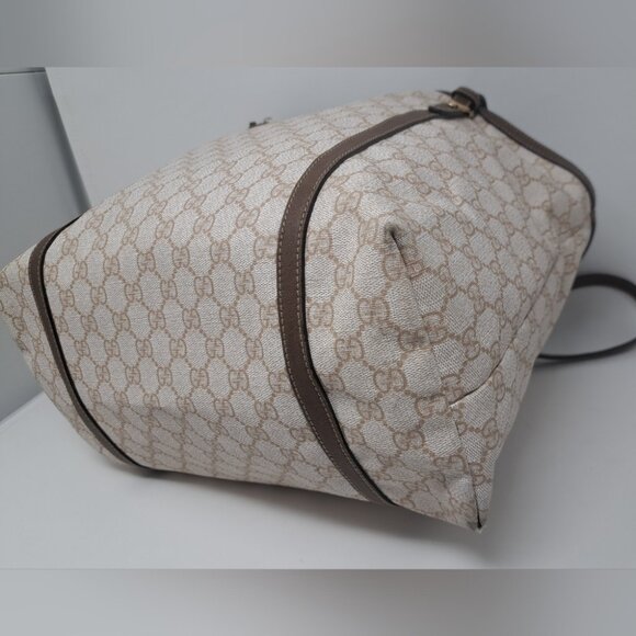 Gucci Women's Bag Tote Satchel Beige Monogram Leather Trim PVC 11.5 x 14.5 - Picture 13 of 16